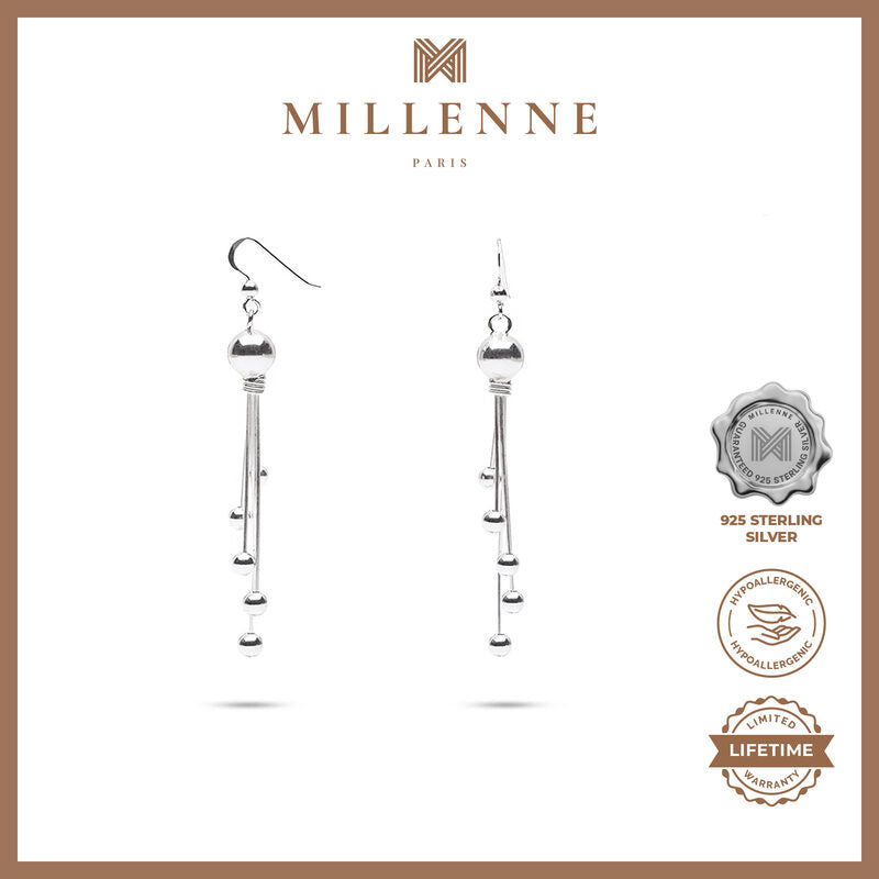 MILLENNE Millennia 2000 Chandelier Hanging Ball Hook Silver Dangle Earrings with 925 Sterling Silver