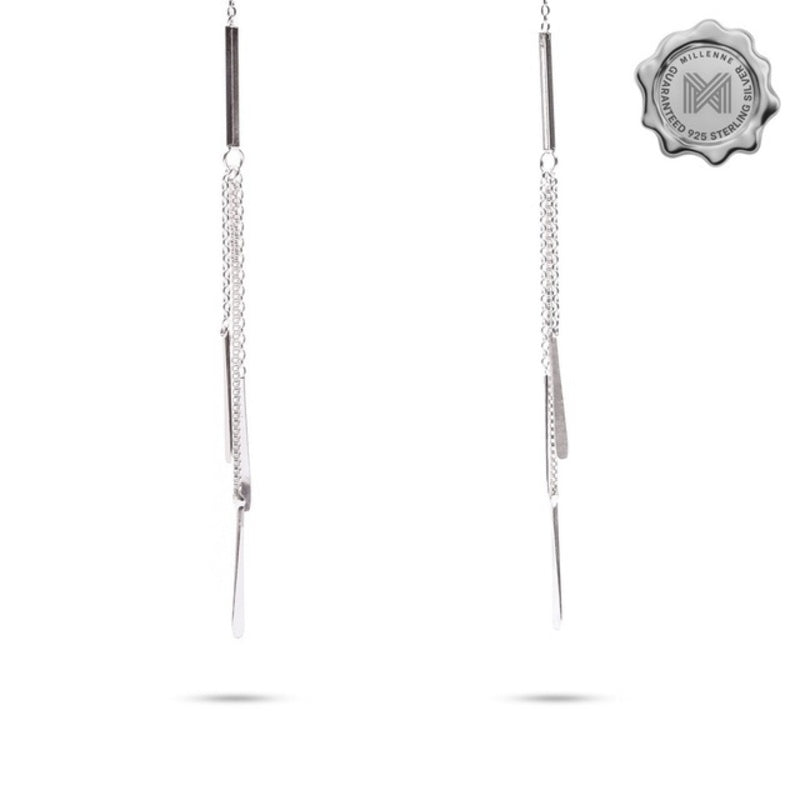 MILLENNE Minimal Thread Dangle Silver Threader Earrings with 925 Sterling Silver