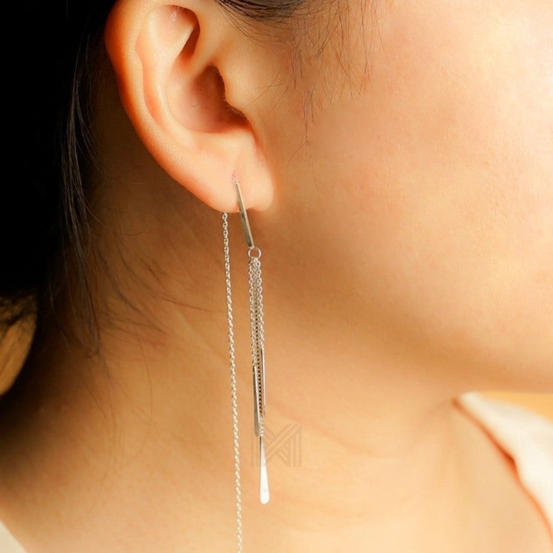 MILLENNE Minimal Thread Dangle Silver Threader Earrings with 925 Sterling Silver