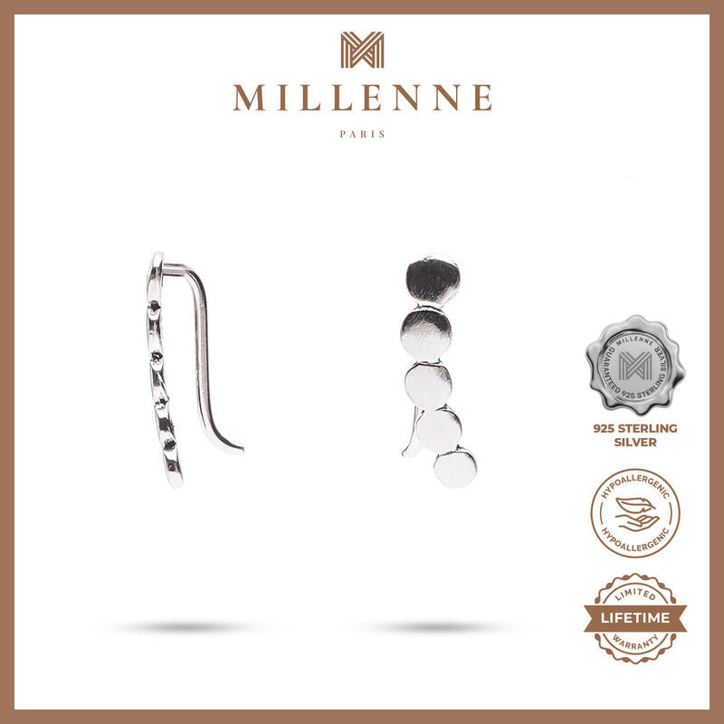 MILLENNE Minimal Circle Disk Ear Pins Silver Earrings with 925 Sterling Silver