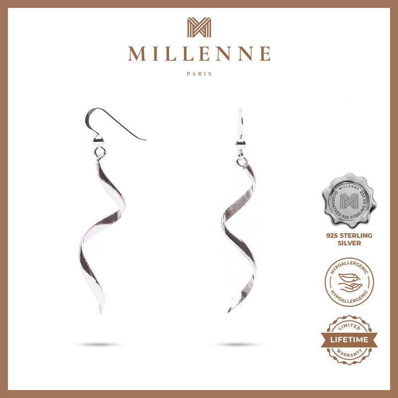 MILLENNE Minimal Ribbon Silver Hook Earrings with 925 Sterling Silver