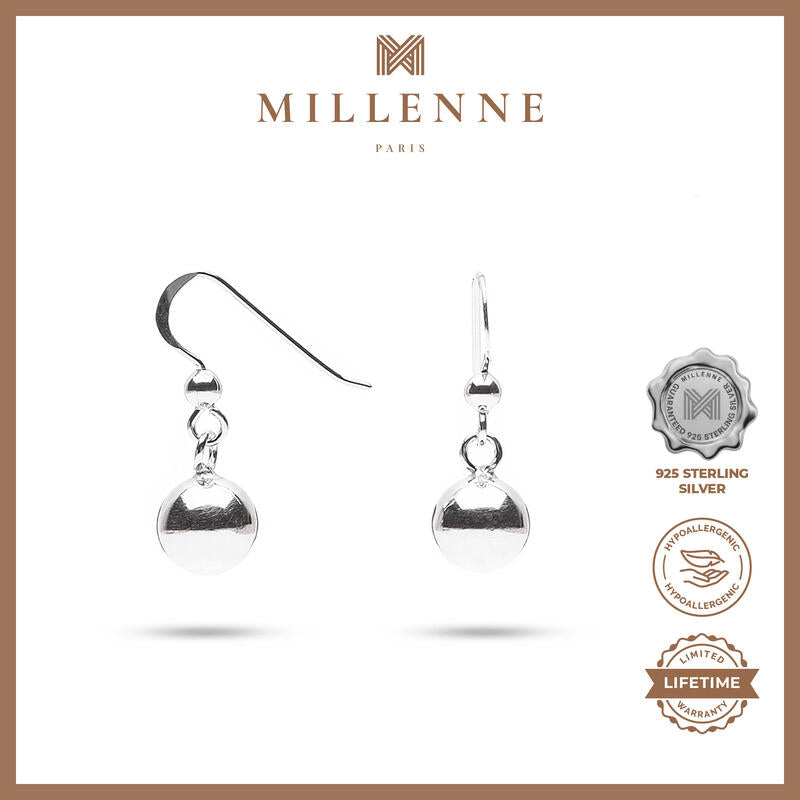 MILLENNE Minimal Ball Silver Hook Earrings with 925 Sterling Silver