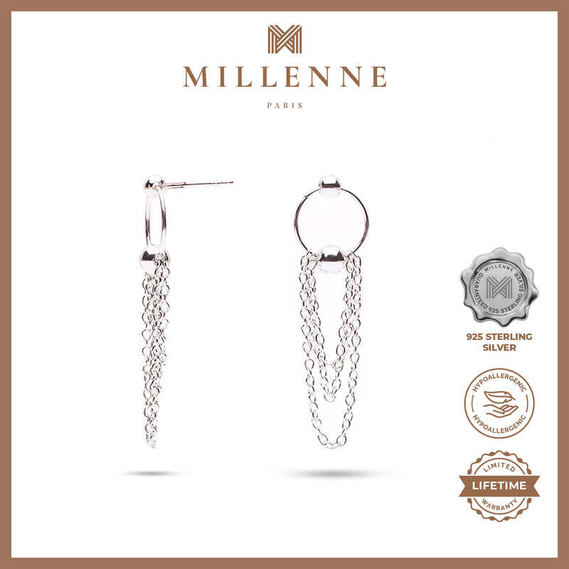 MILLENNE Millennia 2000 Drop Thread Silver Hoop Earrings with 925 Sterling Silver