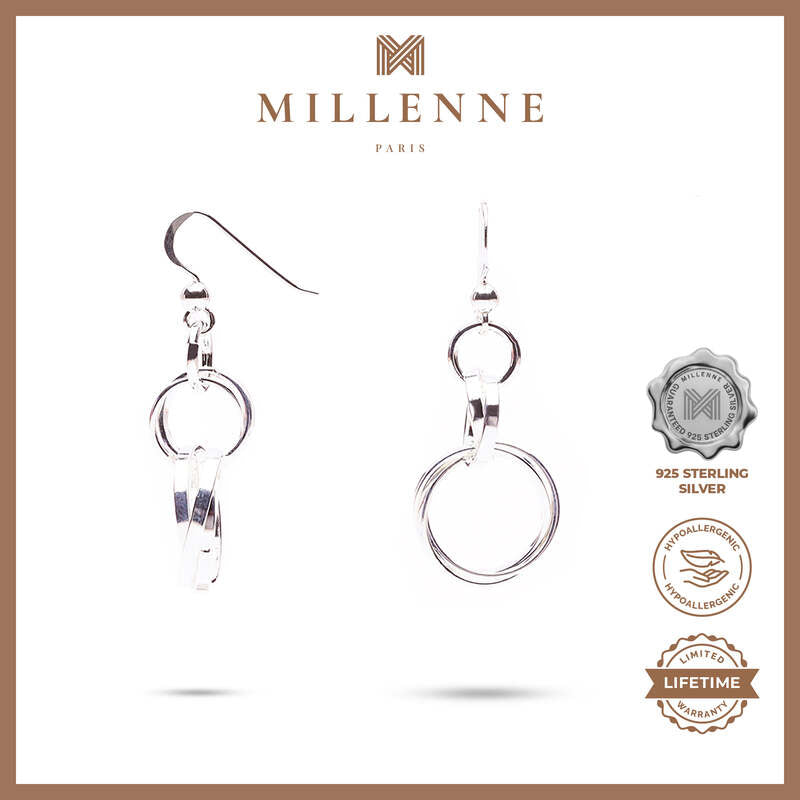 MILLENNE Millennia 2000 Interlock Hook Silver Dangle Earrings with 925 Sterling Silver