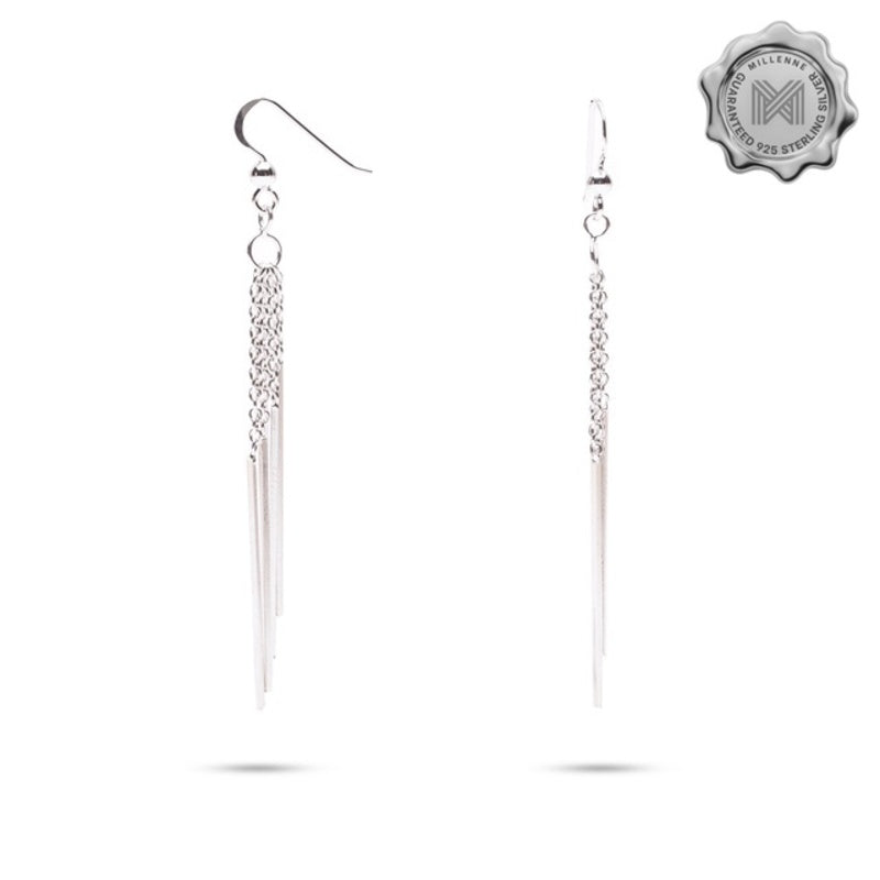 MILLENNE Millennia 2000 Dangle Bar Hook Silver Dangle Earrings with 925 Sterling Silver