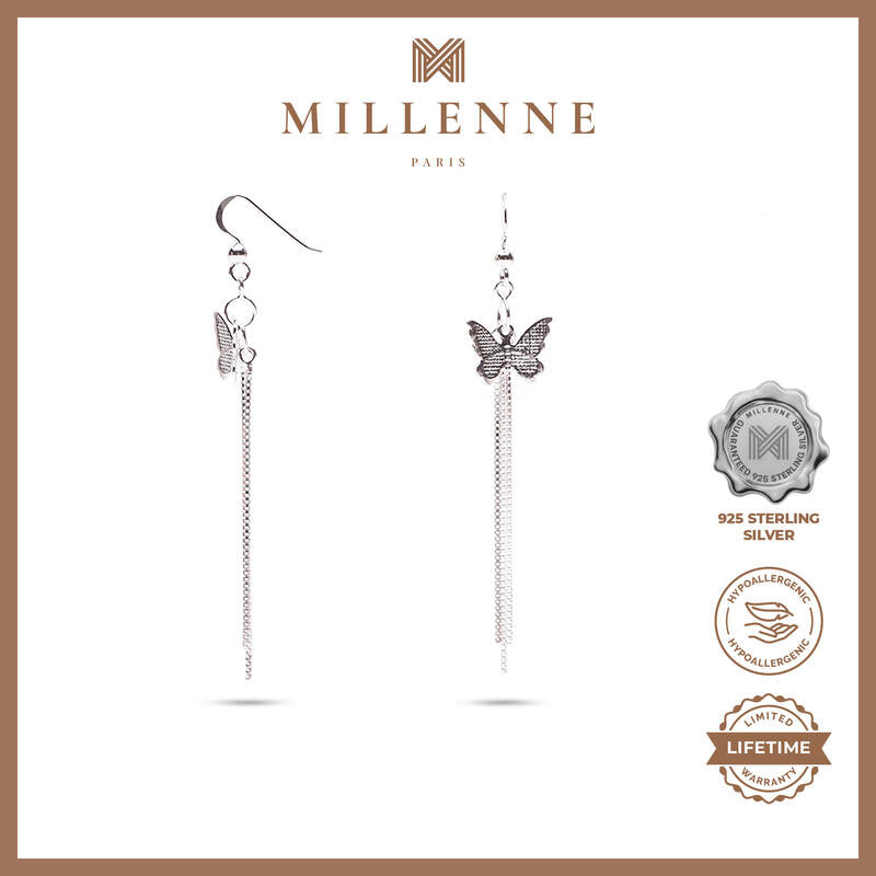 MILLENNE Millennia 2000 Butterfly Dangle Hook Silver Dangle Earrings with 925 Sterling Silver