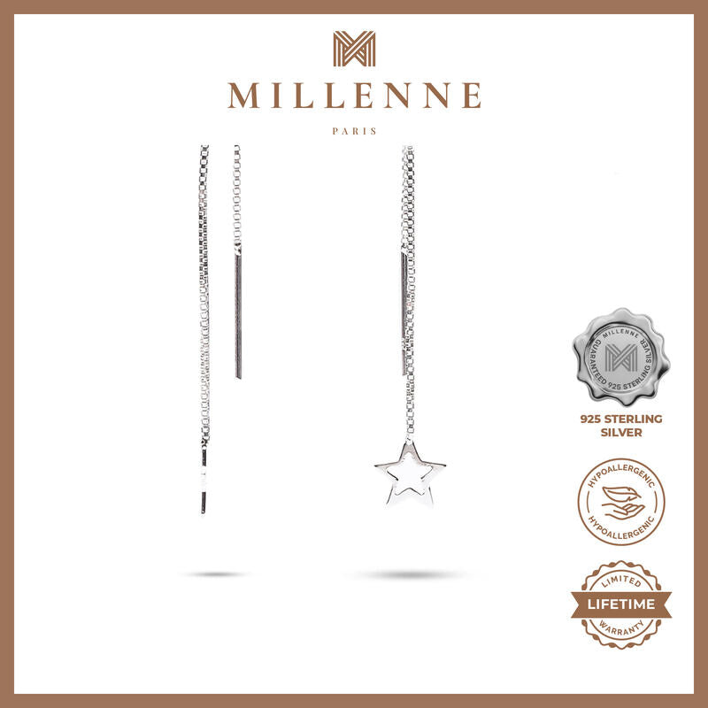 MILLENNE Match The Stars Large Star Silver Threader Earrings with 925 Sterling Silver