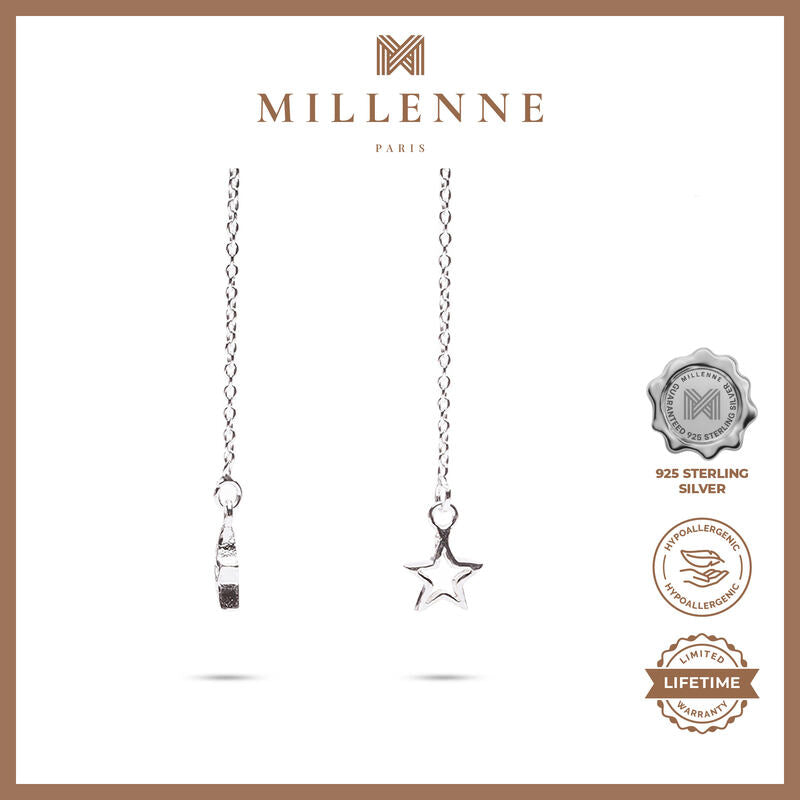 MILLENNE Match The Stars Small Star Silver Threader Earrings with 925 Sterling Silver