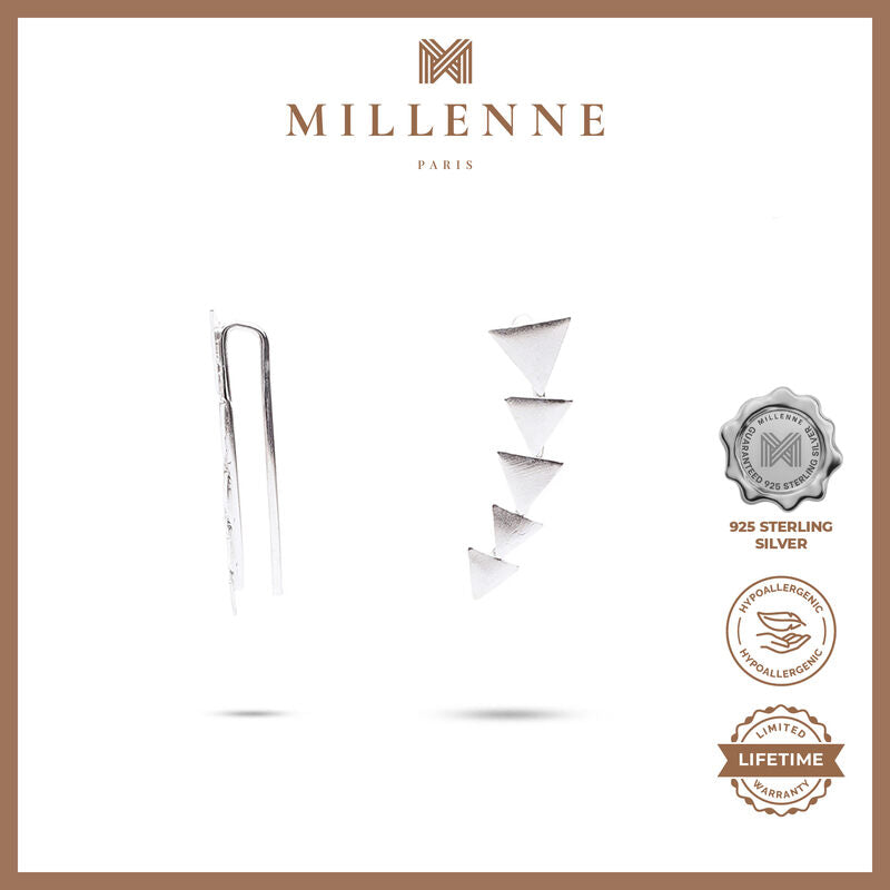 MILLENNE Millennia 2000 Triangle Silver Ear Pins with 925 Sterling Silver