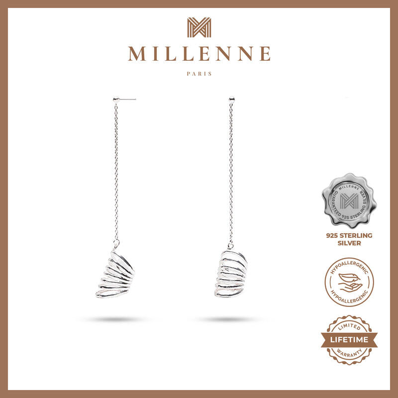 MILLENNE Millennia 2000 Half Butterfly Ear Cuffs Silver Chain Earrings with 925 Sterling Silver