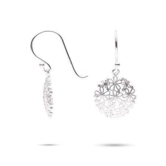 MILLENNE Millennia 2000 Flower Silver Hook Earrings with 925 Sterling Silver