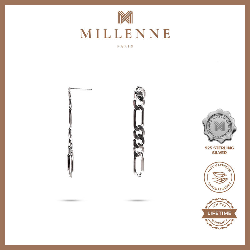MILLENNE Millennia 2000 Thick Links Silver Drop Earrings with 925 Sterling Silver