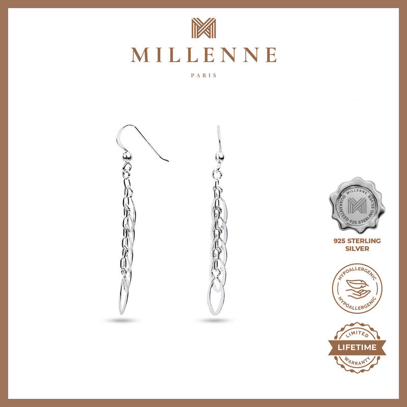 MILLENNE Millennia 2000 Multiple Oval Hook Silver Dangle Earrings with 925 Sterling Silver