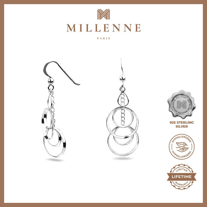 MILLENNE Millennia 2000 Multi-Oval Interlock Hook Silver Dangle Earrings with 925 Sterling Silver