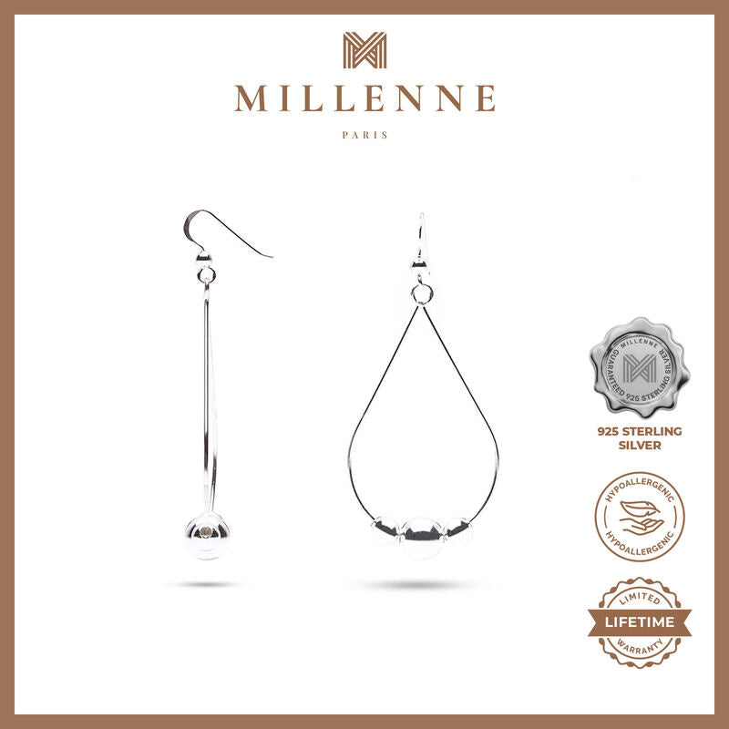 MILLENNE Minimal Pear Shape Wire Hoop with Ball Hook Silver Hook Earrings with 925 Sterling Silver
