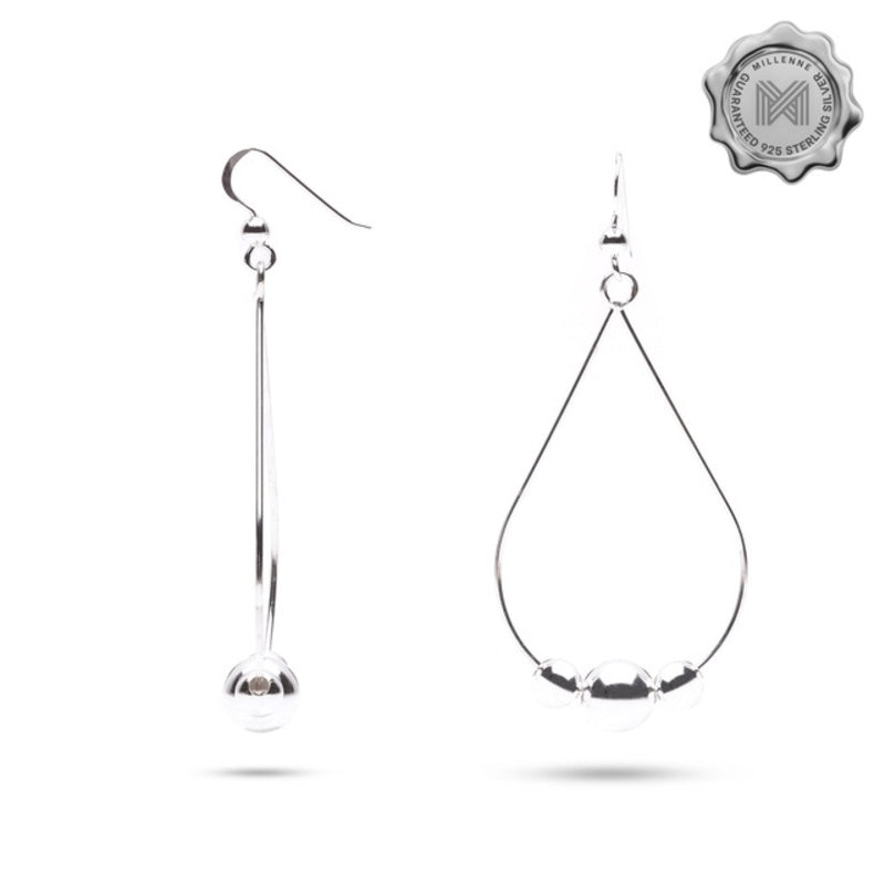 MILLENNE Minimal Pear Shape Wire Hoop with Ball Hook Silver Hook Earrings with 925 Sterling Silver