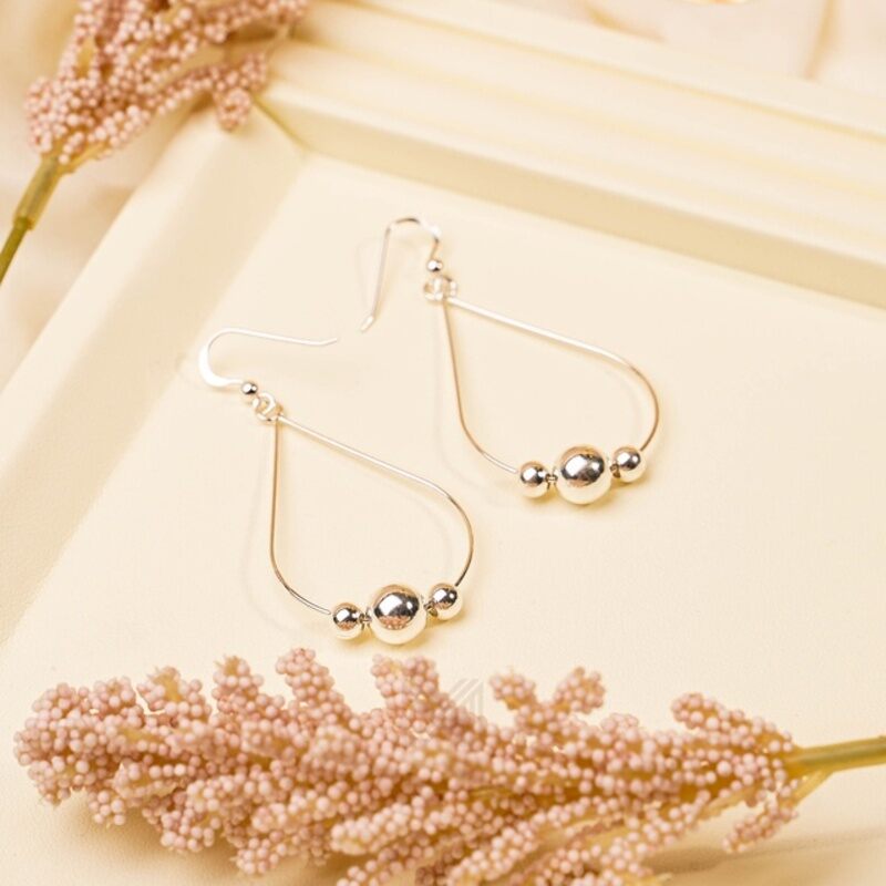 MILLENNE Minimal Pear Shape Wire Hoop with Ball Hook Silver Hook Earrings with 925 Sterling Silver