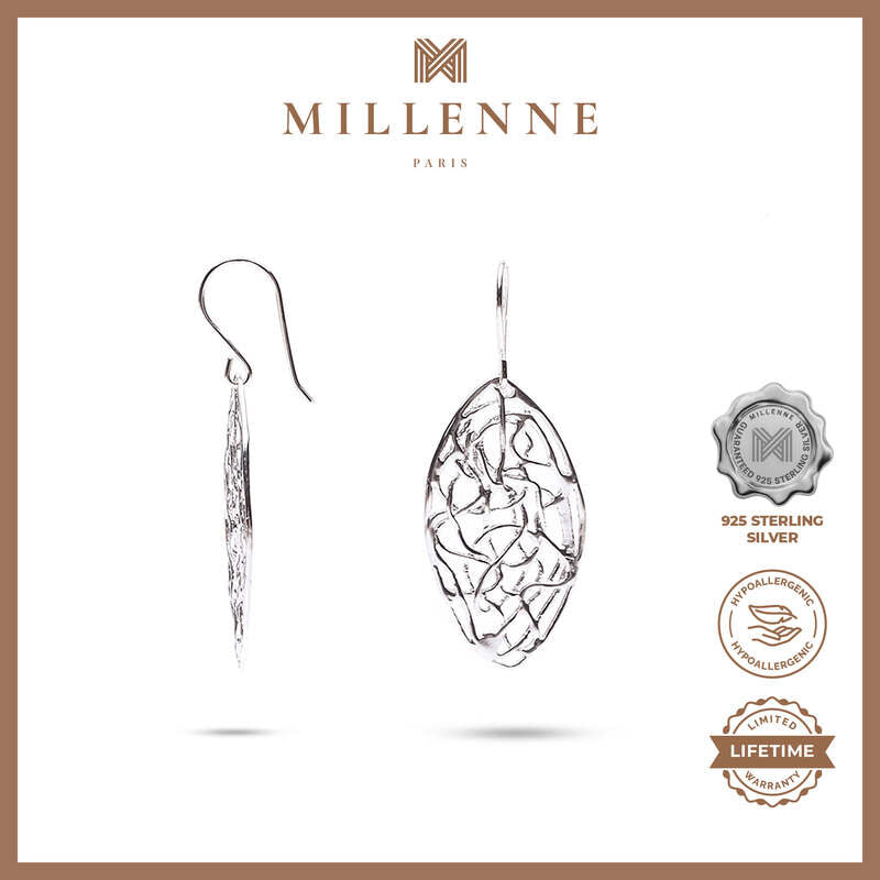 MILLENNE Millennia 2000 Wire Mesh Hook Silver Dangle Earrings with 925 Sterling Silver