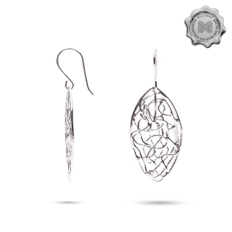 MILLENNE Millennia 2000 Wire Mesh Hook Silver Dangle Earrings with 925 Sterling Silver