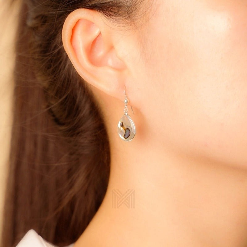 MILLENNE Multifaceted Abalone Shell Pear Shape Silver Hook Earrings with 925 Sterling Silver