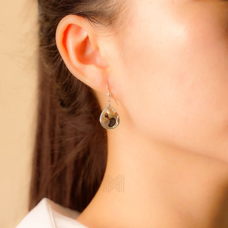 MILLENNE Multifaceted Abalone Shell Pear Shape Silver Hook Earrings with 925 Sterling Silver