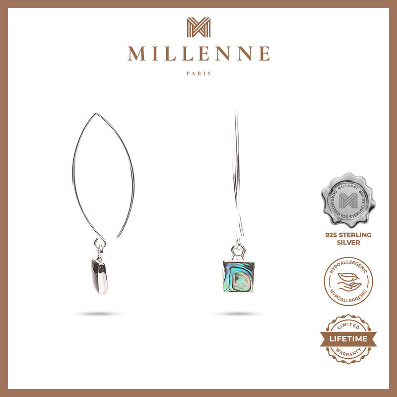 MILLENNE Millennia 2000 Abalone Shell Square Silver Threader Earrings with 925 Sterling Silver