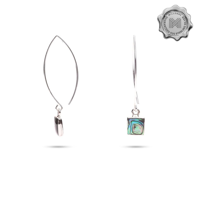MILLENNE Millennia 2000 Abalone Shell Square Silver Threader Earrings with 925 Sterling Silver