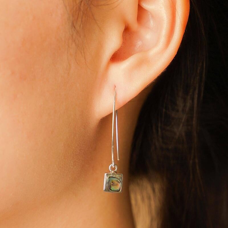 MILLENNE Millennia 2000 Abalone Shell Square Silver Threader Earrings with 925 Sterling Silver