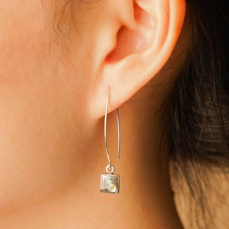 MILLENNE Millennia 2000 Abalone Shell Square Silver Threader Earrings with 925 Sterling Silver