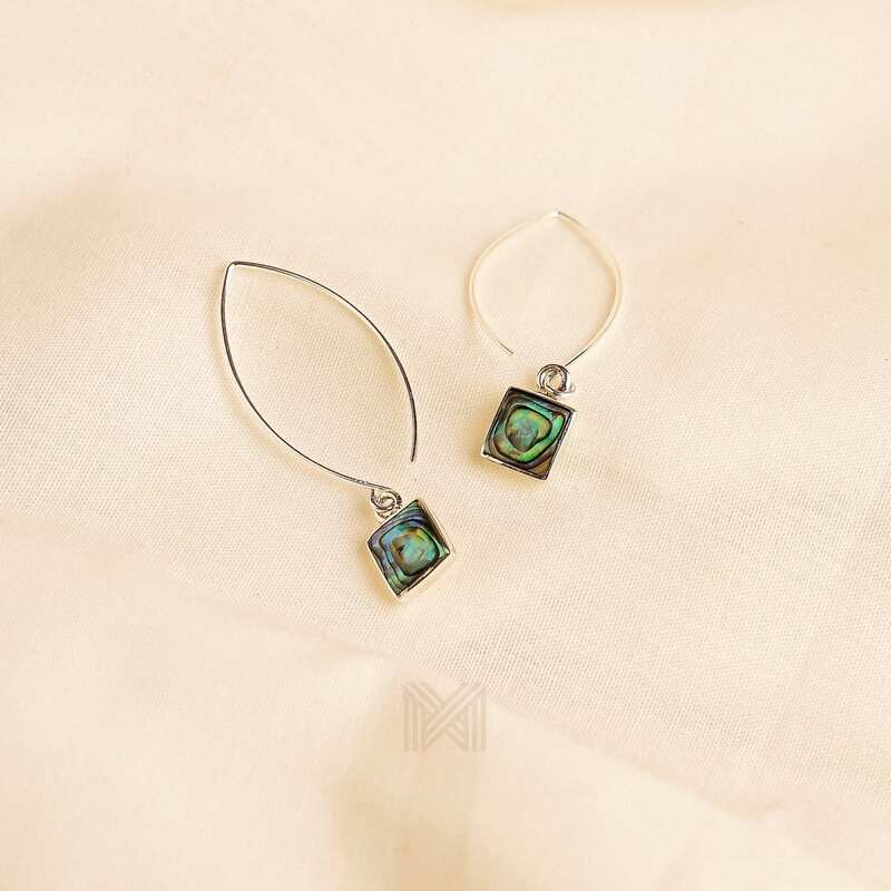 MILLENNE Millennia 2000 Abalone Shell Square Silver Threader Earrings with 925 Sterling Silver