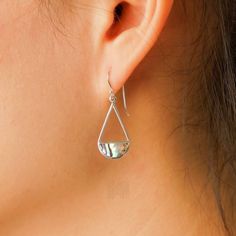 MILLENNE Minimal Abalone Shell Hook, Decorated with Shell  Silver Hook Earrings with 925 Sterling Silver