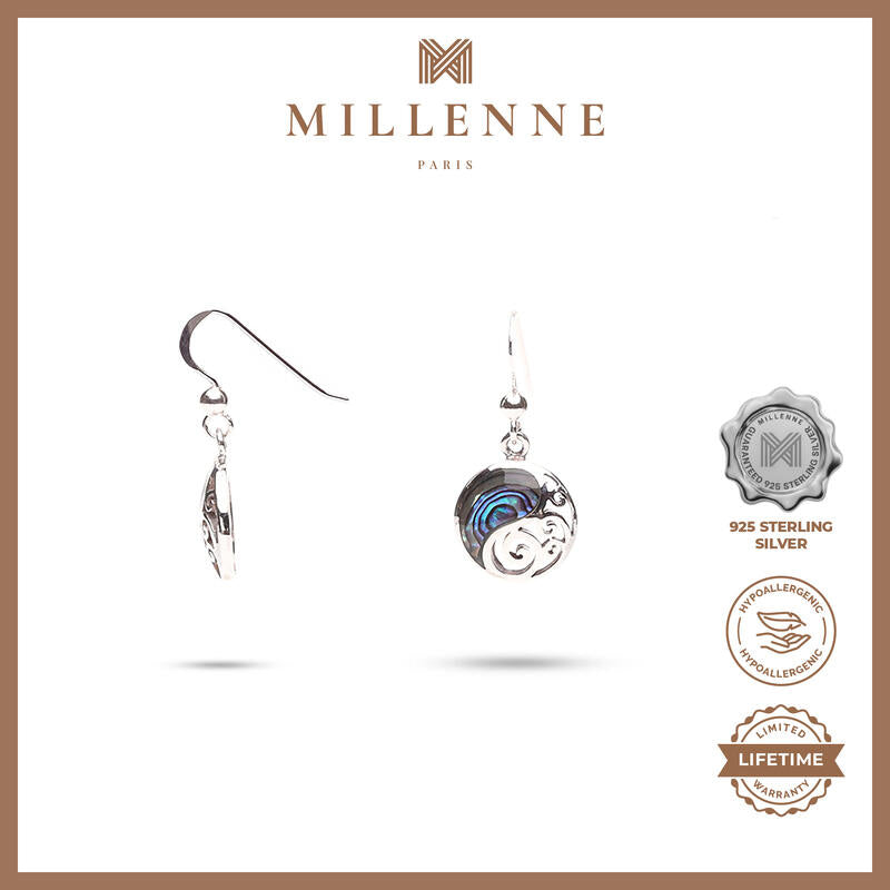 MILLENNE Millennia 2000 Abalone Shell Swirl Silver Hook Earrings with 925 Sterling Silver