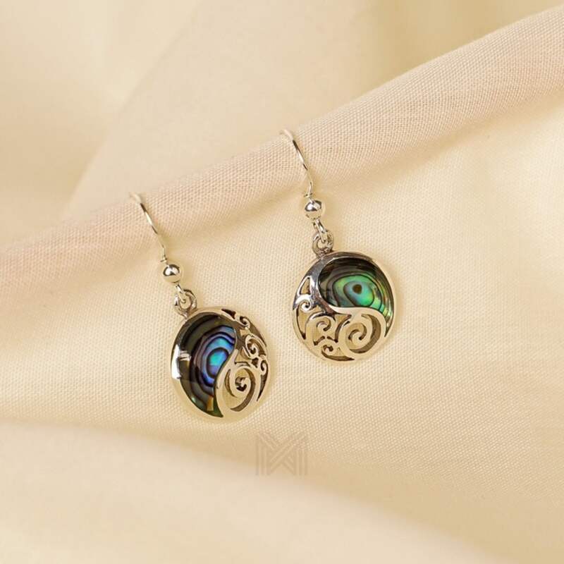 MILLENNE Millennia 2000 Abalone Shell Swirl Silver Hook Earrings with 925 Sterling Silver