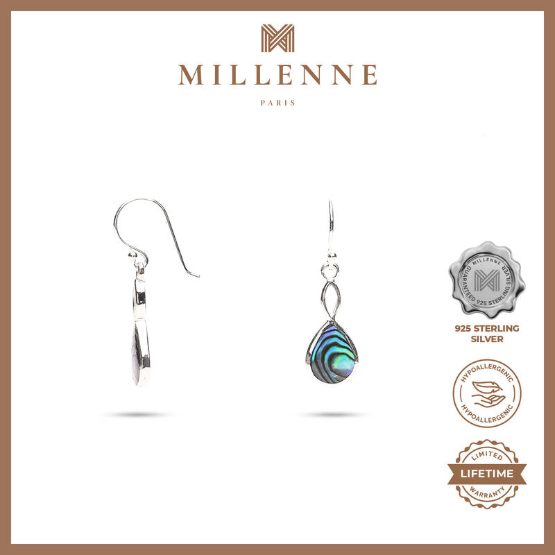 MILLENNE Millennia 2000 Abalone Shell Droplet Silver Hook Earrings with 925 Sterling Silver