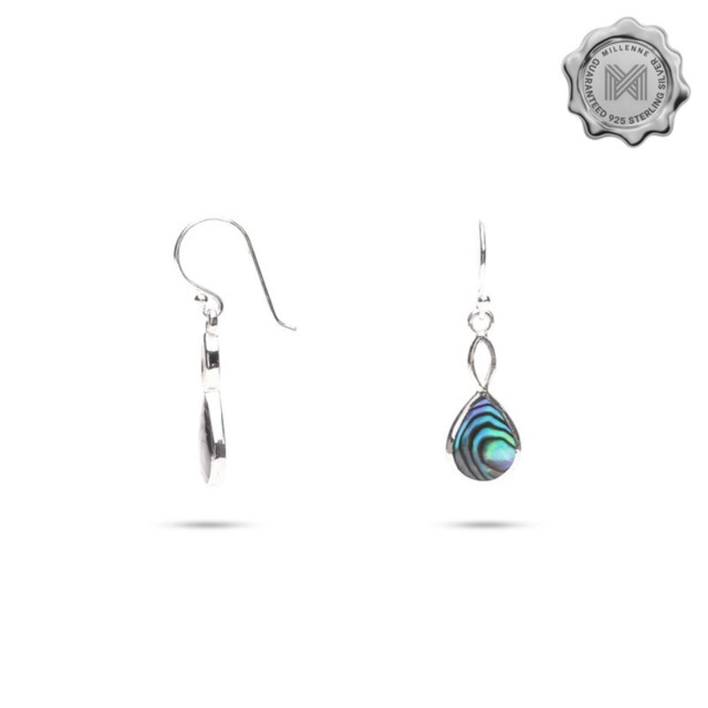 MILLENNE Millennia 2000 Abalone Shell Droplet Silver Hook Earrings with 925 Sterling Silver