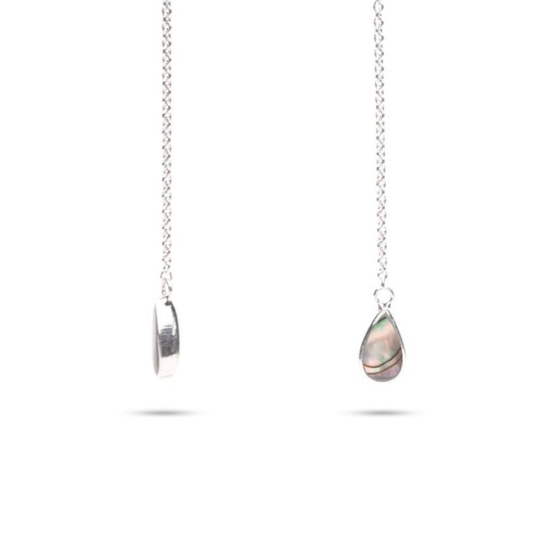 MILLENNE Minimal Abalone Shell Droplet Silver Threader Earrings with 925 Sterling Silver