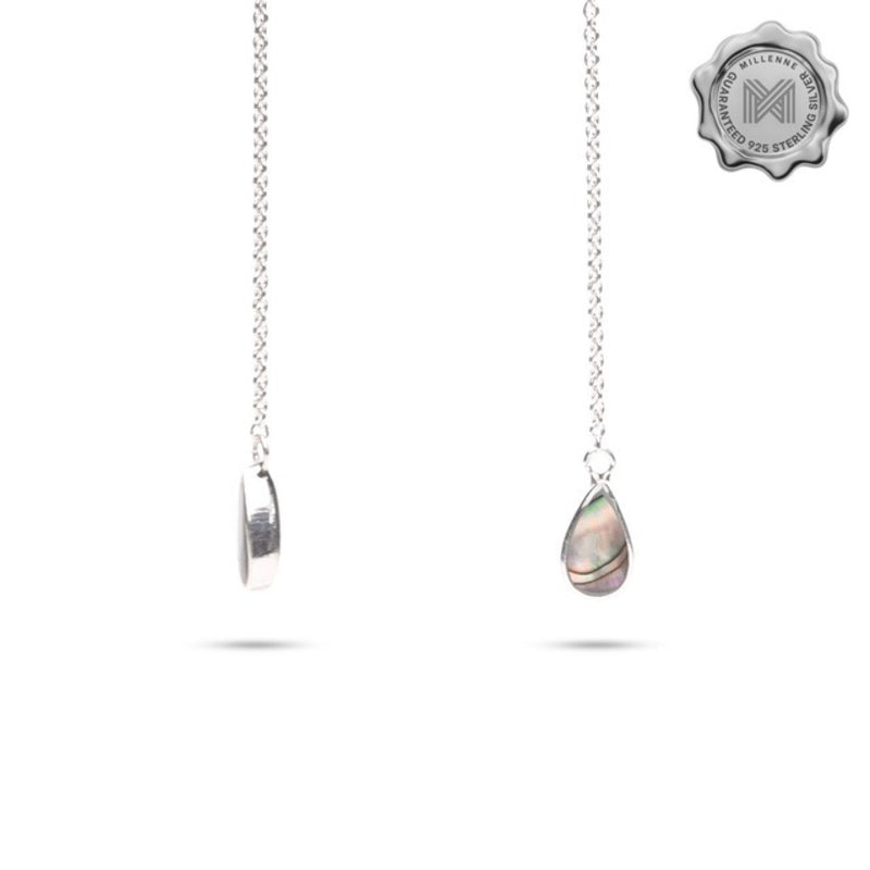 MILLENNE Minimal Abalone Shell Droplet Silver Threader Earrings with 925 Sterling Silver