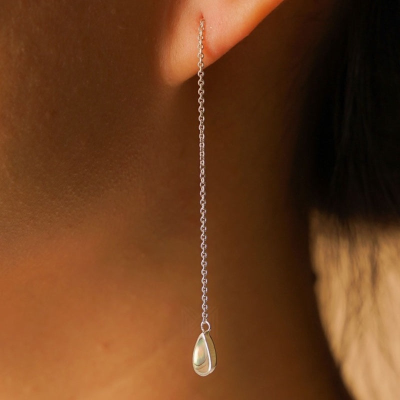 MILLENNE Minimal Abalone Shell Droplet Silver Threader Earrings with 925 Sterling Silver