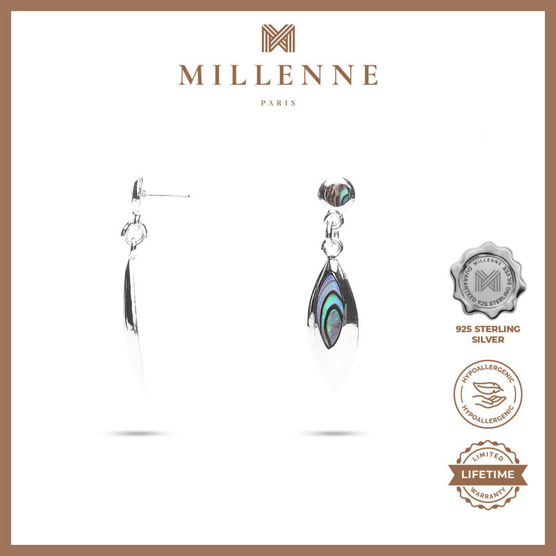 MILLENNE Millennia 2000 Abalone Shell Beaded Silver Drop Earrings with 925 Sterling Silver