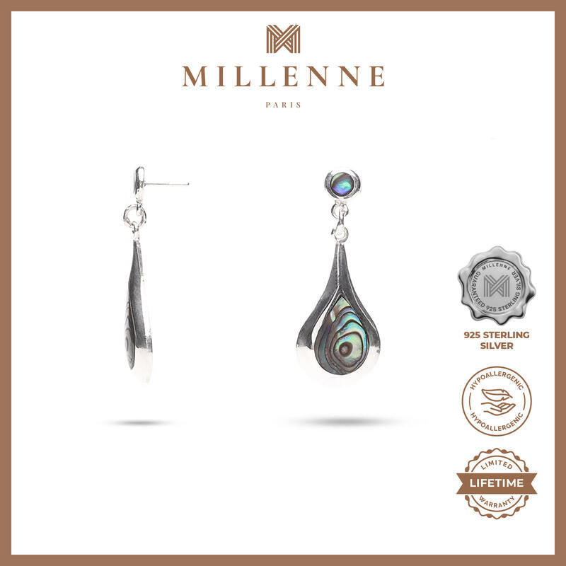 MILLENNE Millennia 2000 Abalone Shell Droplet Silver Drop Earrings with 925 Sterling Silver