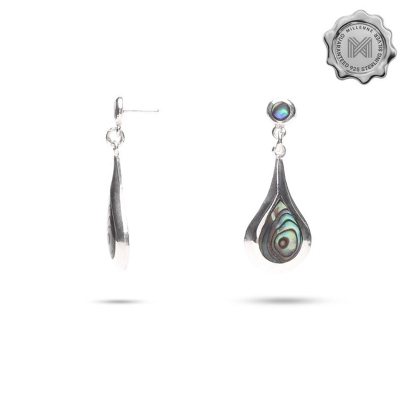 MILLENNE Millennia 2000 Abalone Shell Droplet Silver Drop Earrings with 925 Sterling Silver