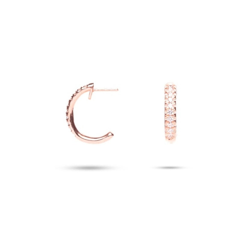 MILLENNE Made For The Night Mini Studded Half Cubic Zirconia Rose Gold Hoop Earrings with 925 Sterling Silver