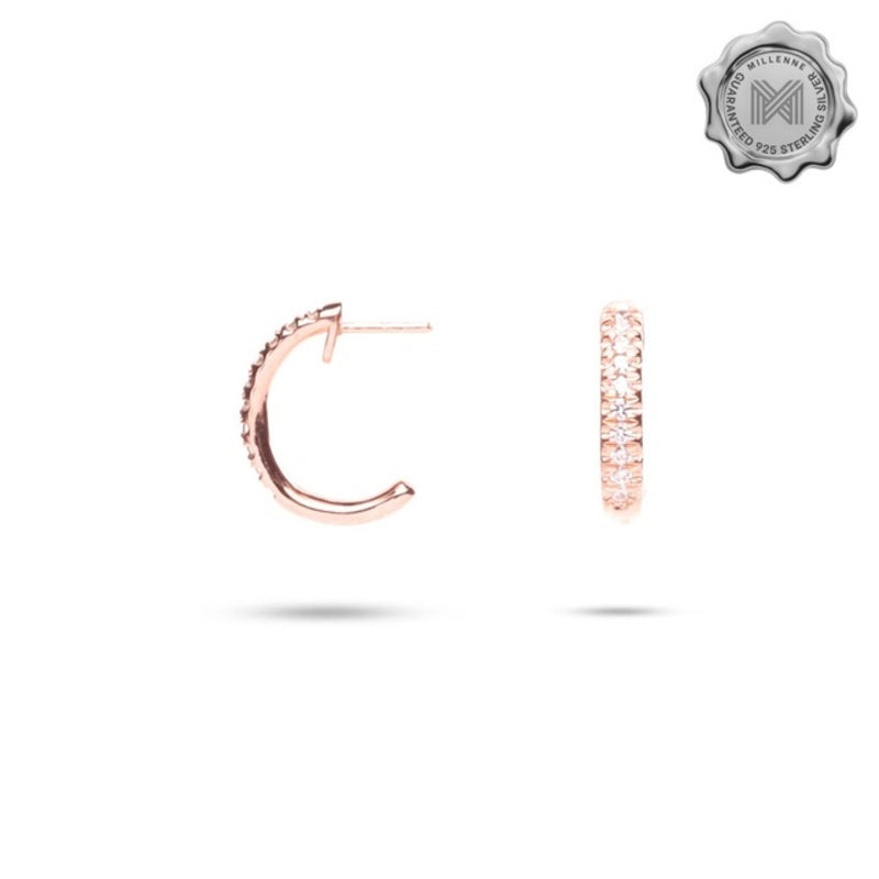 MILLENNE Made For The Night Mini Studded Half Cubic Zirconia Rose Gold Hoop Earrings with 925 Sterling Silver