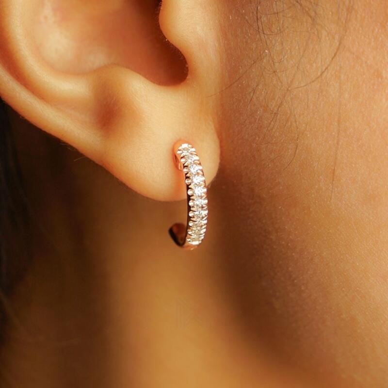 MILLENNE Made For The Night Mini Studded Half Cubic Zirconia Rose Gold Hoop Earrings with 925 Sterling Silver