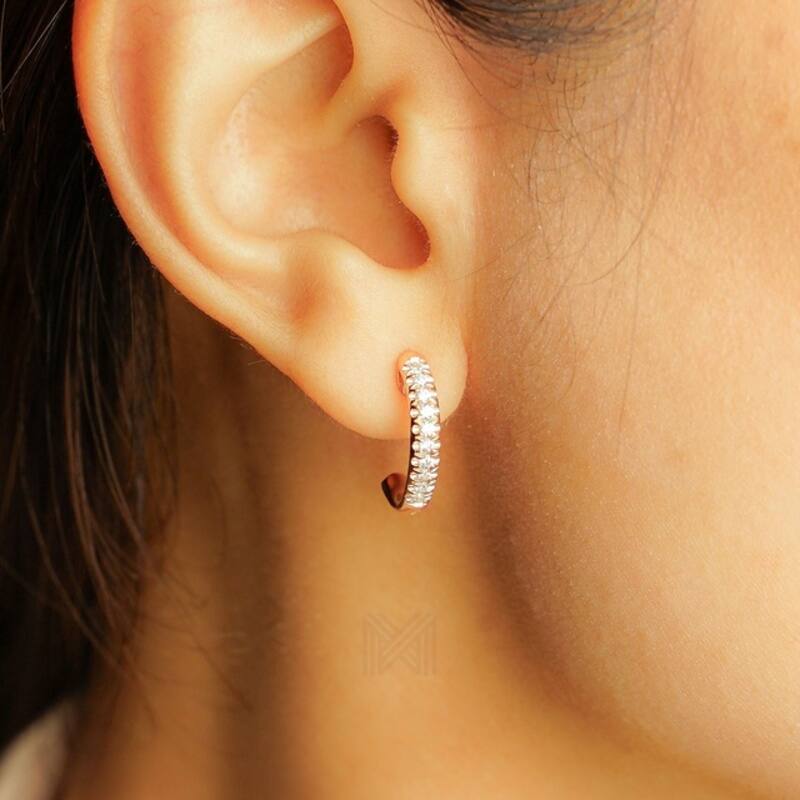 MILLENNE Made For The Night Mini Studded Half Cubic Zirconia Rose Gold Hoop Earrings with 925 Sterling Silver