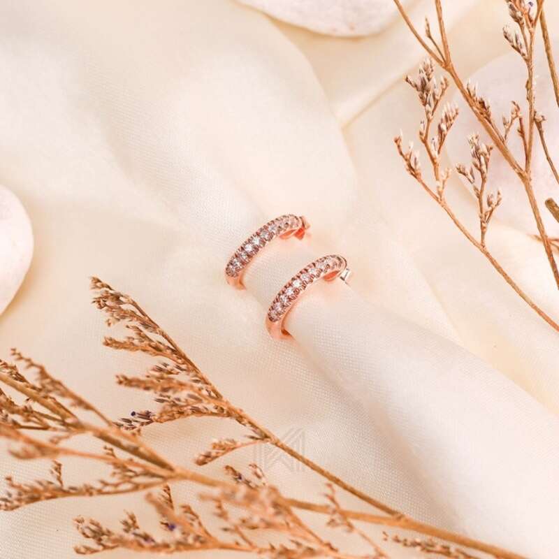 MILLENNE Made For The Night Mini Studded Half Cubic Zirconia Rose Gold Hoop Earrings with 925 Sterling Silver