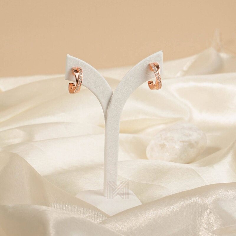 MILLENNE Made For The Night Criss-Crossed Half Cubic Zirconia Rose Gold Hoop Earrings with 925 Sterling Silver