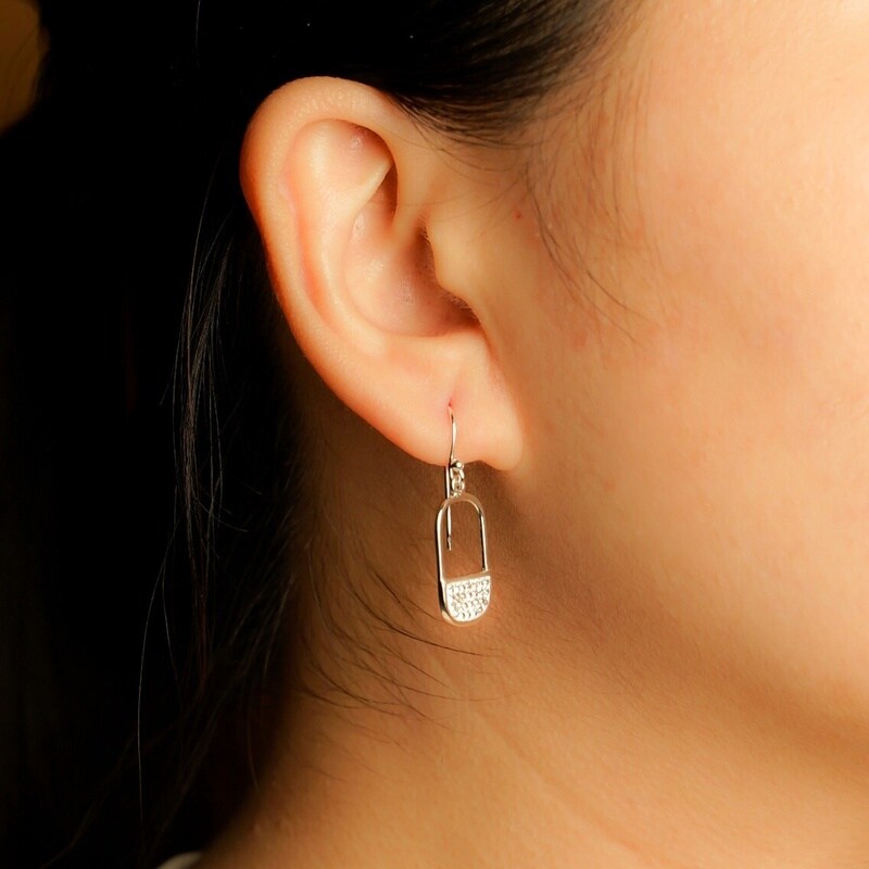 MILLENNE Millennia 2000 Half Elongated Oval Studded Cubic Zirconia White Gold Hook Earrings with 925 Sterling Silver