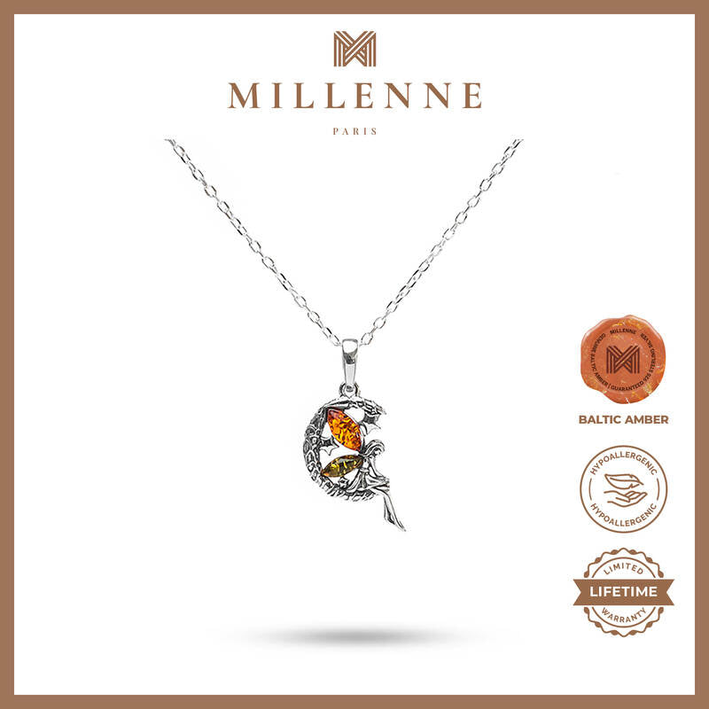 MILLENNE Multifaceted Baltic Amber Fairy Silver Pendant with 925 Sterling Silver