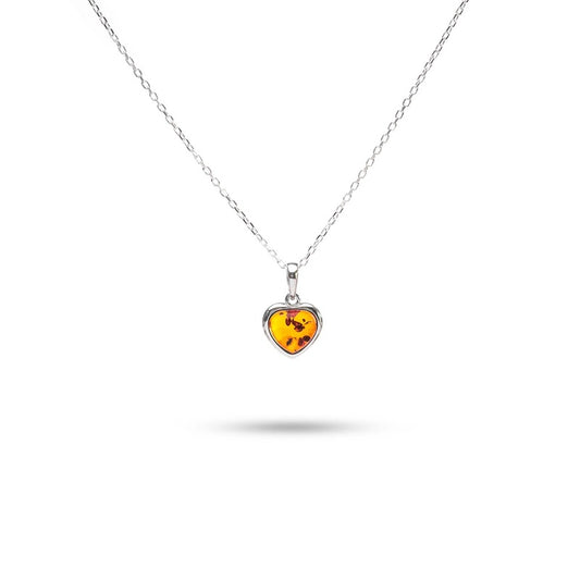 MILLENNE Multifaceted Baltic Amber Heart Silver Pendant with 925 Sterling Silver